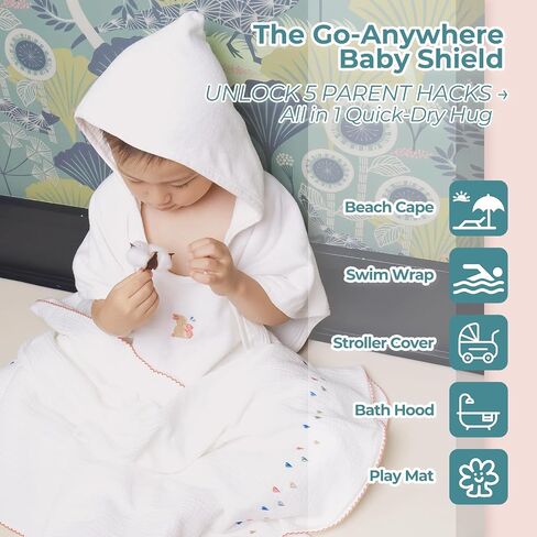 Poncho Muslin Towels for Kids Set of 6 for Embroidery,Baby Bath Towels with Muslin and Soft Terry,24" x 24"Baby Beach Poncho with Seamless Pro Edge, Unique Gifts Box for Boys and Girls in Saudi Arabia