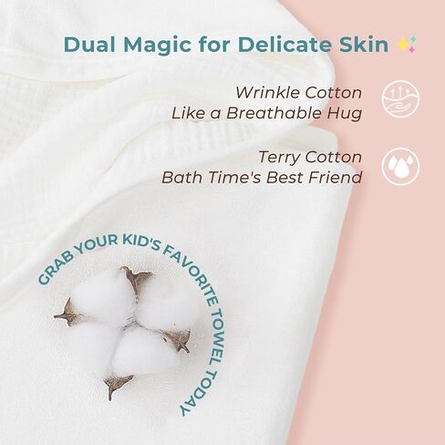 Poncho Muslin Towels for Kids Set of 6 for Embroidery,Baby Bath Towels with Muslin and Soft Terry,24" x 24"Baby Beach Poncho with Seamless Pro Edge, Unique Gifts Box for Boys and Girls in Saudi Arabia