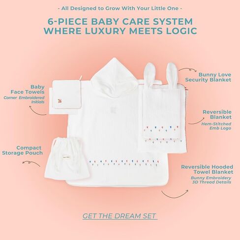 Poncho Muslin Towels for Kids Set of 6 for Embroidery,Baby Bath Towels with Muslin and Soft Terry,24" x 24"Baby Beach Poncho with Seamless Pro Edge, Unique Gifts Box for Boys and Girls in Saudi Arabia