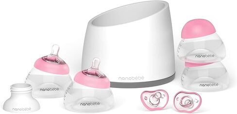 Nanobebe Breastmilk Baby Bottle Anti-Colic Starter Set with Silicone Pacifiers, Breast Pump Adapter, and Slow Flow Nipples - 5 oz - Teal/Grey in Kuwait