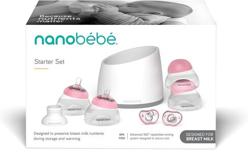 Nanobebe Breastmilk Baby Bottle Anti-Colic Starter Set with Silicone Pacifiers, Breast Pump Adapter, and Slow Flow Nipples - 5 oz - Teal/Grey in Kuwait