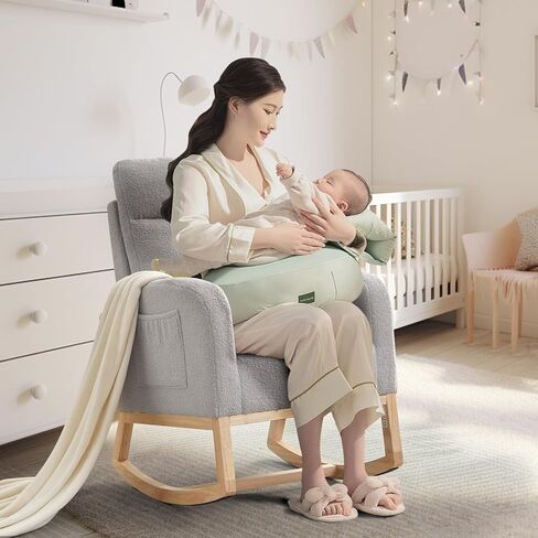 كرسي هزاز للحضانة، كرسي حضانة منزلق مع ظهر مرتفع وجيب جانبي، كرسي بذراعين هزاز مع أرجل خشبية مطاطية لغرفة المعيشة/غرفة النوم/الحضانة in Kuwait