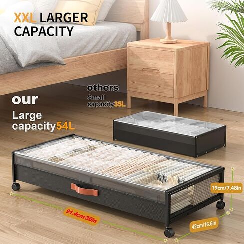 Under Bed Storage Containers With Wheels 54L Large Underbed Shoes Blankets Clothes Toy Storage Drawers For College Dorms Bedrooms Nursery Rooms Organization… (Black 2 Pack, XXL(36"x16.6"x7.28")) in Saudi Arabia