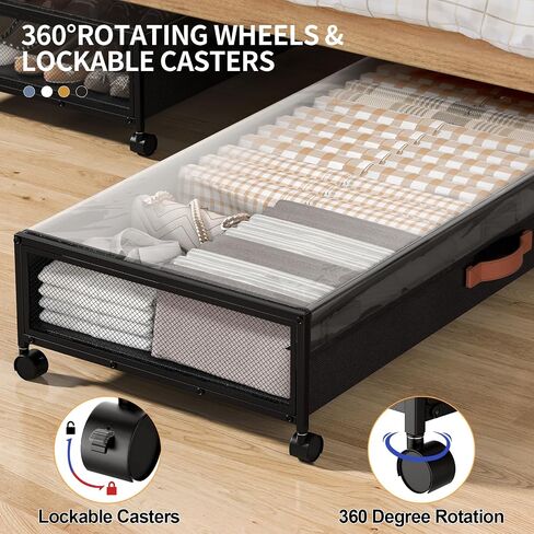 Under Bed Storage Containers With Wheels 54L Large Underbed Shoes Blankets Clothes Toy Storage Drawers For College Dorms Bedrooms Nursery Rooms Organization… (Black 2 Pack, XXL(36"x16.6"x7.28")) in Saudi Arabia