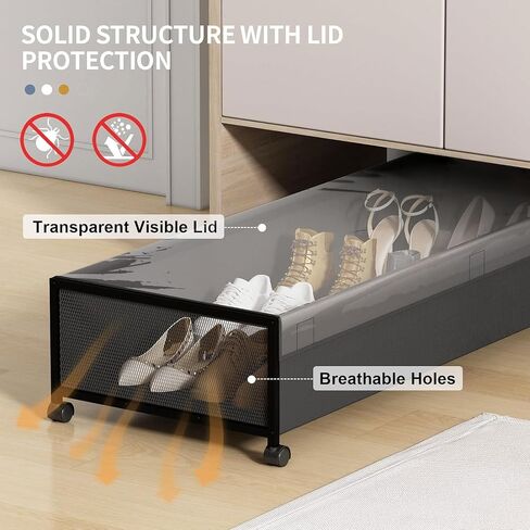 Under Bed Storage Containers With Wheels 54L Large Underbed Shoes Blankets Clothes Toy Storage Drawers For College Dorms Bedrooms Nursery Rooms Organization… (Black 2 Pack, XXL(36"x16.6"x7.28")) in Saudi Arabia
