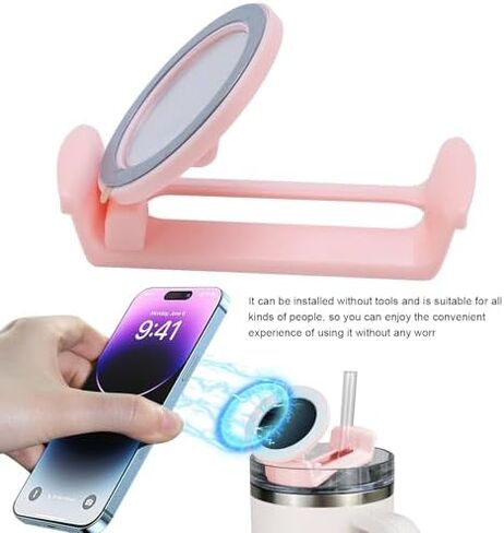 Water Bottle Phone Holder, White Multifunctional Lightweight Gym Magnetic Phone Holder Compatible with Stanley 40oz for Gym School Work Travel in Saudi Arabia