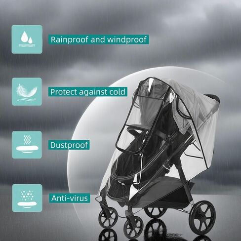Stroller rain Cover, Baby Stroller rain Cover Universal Stroller Weather Shields, Travel Weather Shield Windproof and Waterproof with Waterproof Zip, Good air Circulation, Food-Grade EVA Material in Saudi Arabia