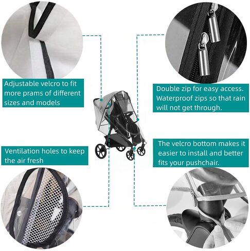 Stroller rain Cover, Baby Stroller rain Cover Universal Stroller Weather Shields, Travel Weather Shield Windproof and Waterproof with Waterproof Zip, Good air Circulation, Food-Grade EVA Material in Saudi Arabia