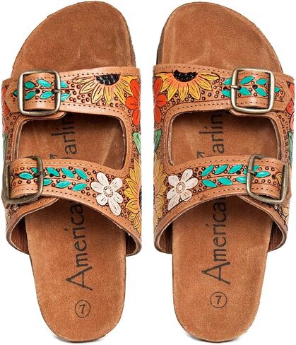 American Darling Hand Tooled, Carved Genuine Leather Sandal Footwear Flip Flop | Tooled in Saudi Arabia