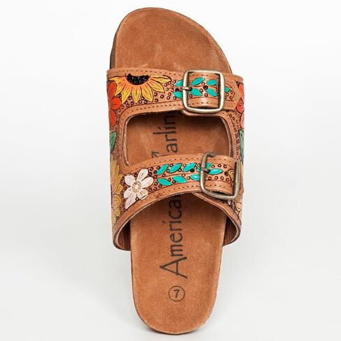 American Darling Hand Tooled, Carved Genuine Leather Sandal Footwear Flip Flop | Tooled in Saudi Arabia
