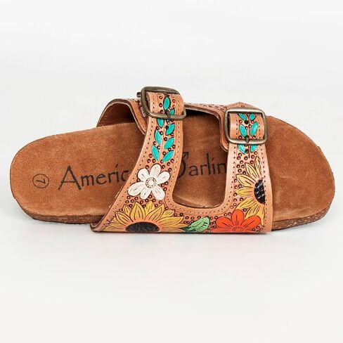 American Darling Hand Tooled, Carved Genuine Leather Sandal Footwear Flip Flop | Tooled in Saudi Arabia