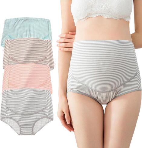 Maternity Cotton Underwear High Waist Adjustable Pregnancy Seamless Soft Hipster Panties Over Bump 4-Pack in Saudi Arabia