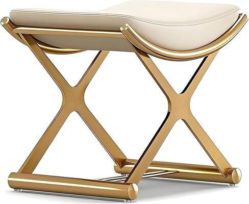 كرسي مكياج ذهبي من Lefedrasticity مع مسند قدم عثماني صغير مبطن بالجلد كرسي مكياج حديث منجد كرسي عثماني لغرفة النوم وغرفة المعيشة وأريكة الحمام in Kuwait
