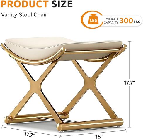 كرسي مكياج ذهبي من Lefedrasticity مع مسند قدم عثماني صغير مبطن بالجلد كرسي مكياج حديث منجد كرسي عثماني لغرفة النوم وغرفة المعيشة وأريكة الحمام in Kuwait