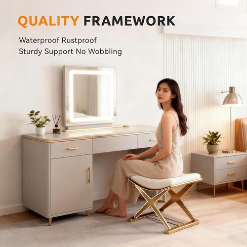 كرسي مكياج ذهبي من Lefedrasticity مع مسند قدم عثماني صغير مبطن بالجلد كرسي مكياج حديث منجد كرسي عثماني لغرفة النوم وغرفة المعيشة وأريكة الحمام in Kuwait