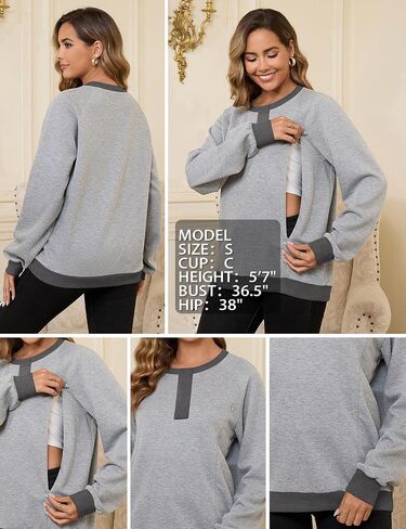 Bhome Nursing Sweatshirt Maternity Breastfeeding Shirts Hidden Zipper Long Sleeve Nursing Tops Loose Fit with Pockets in Saudi Arabia