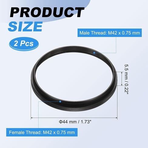 PATIKIL 7mm Telescope Extension Tube, 2Pcs M42 x 0.75mm on Both Sides Aluminum Alloy Lens Adapter Ring Extension Tube for Camera Eyepiece Telescope Accessory, Black in Saudi Arabia