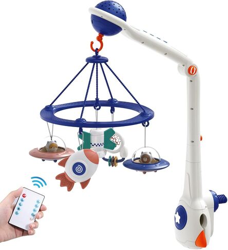 Musical Baby Mobile, Space Themed Nursery Mobile with Rocket and Spaceship Teether Toys, Hanging Toy Mobile for Crib in Kuwait