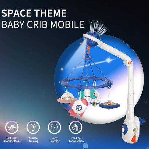 Musical Baby Mobile, Space Themed Nursery Mobile with Rocket and Spaceship Teether Toys, Hanging Toy Mobile for Crib in Kuwait