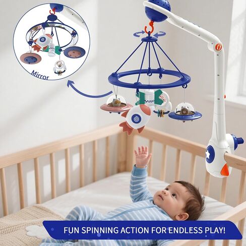 Musical Baby Mobile, Space Themed Nursery Mobile with Rocket and Spaceship Teether Toys, Hanging Toy Mobile for Crib in Kuwait