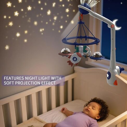 Musical Baby Mobile, Space Themed Nursery Mobile with Rocket and Spaceship Teether Toys, Hanging Toy Mobile for Crib in Kuwait
