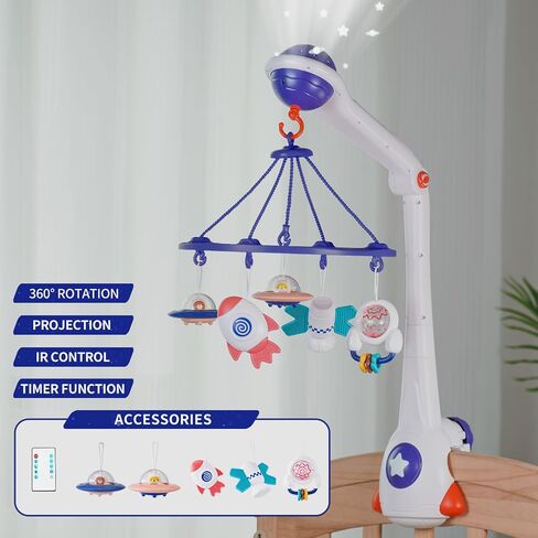 Musical Baby Mobile, Space Themed Nursery Mobile with Rocket and Spaceship Teether Toys, Hanging Toy Mobile for Crib in Kuwait