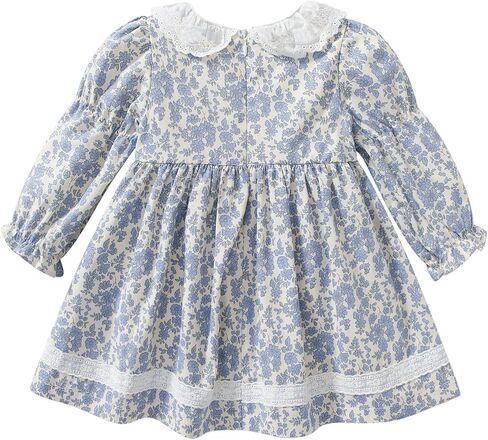 Simplee kids Baby Girls Smocked Dress Handmade Spring Fall Casual Dresses Floral Print Sundress Princess Dress for Toddlers in Kuwait