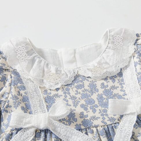 Simplee kids Baby Girls Smocked Dress Handmade Spring Fall Casual Dresses Floral Print Sundress Princess Dress for Toddlers in Kuwait