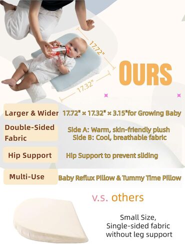 Reflux Pillow for Baby, Baby Feeding Pillow, Nursing Pillow for Newborn, Tummy Time Pillow, Newborn Pillow, Premium Foam with Double-Sided Removable Cover 17.72" × 17.32" × 3.15"(Light Blue) in Saudi Arabia
