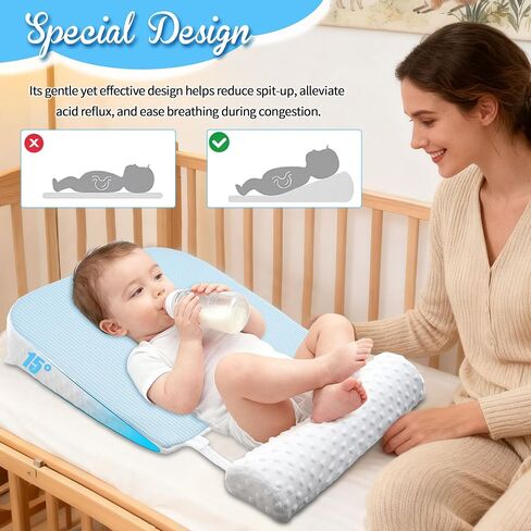 Reflux Pillow for Baby, Baby Feeding Pillow, Nursing Pillow for Newborn, Tummy Time Pillow, Newborn Pillow, Premium Foam with Double-Sided Removable Cover 17.72" × 17.32" × 3.15"(Light Blue) in Saudi Arabia