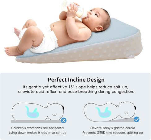 Reflux Pillow for Baby, Baby Feeding Pillow, Nursing Pillow for Newborn, Tummy Time Pillow, Newborn Pillow, Premium Foam with Double-Sided Removable Cover 17.72" × 17.32" × 3.15"(Light Blue) in Saudi Arabia
