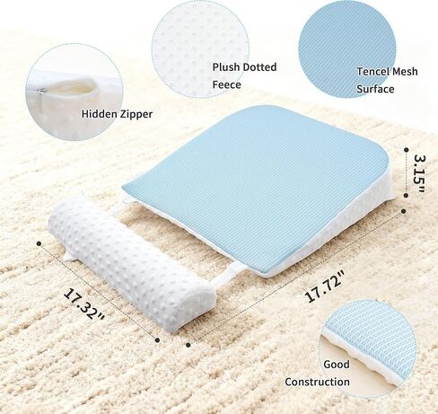 Reflux Pillow for Baby, Baby Feeding Pillow, Nursing Pillow for Newborn, Tummy Time Pillow, Newborn Pillow, Premium Foam with Double-Sided Removable Cover 17.72" × 17.32" × 3.15"(Light Blue) in Saudi Arabia