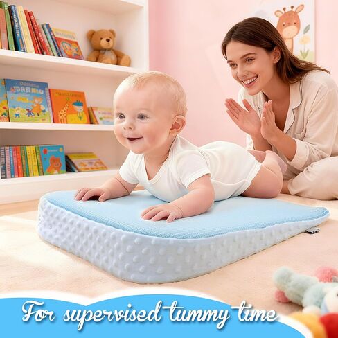 Reflux Pillow for Baby, Baby Feeding Pillow, Nursing Pillow for Newborn, Tummy Time Pillow, Newborn Pillow, Premium Foam with Double-Sided Removable Cover 17.72" × 17.32" × 3.15"(Light Blue) in Saudi Arabia