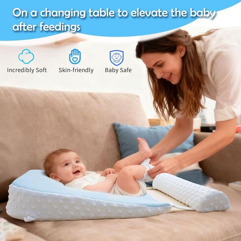 Reflux Pillow for Baby, Baby Feeding Pillow, Nursing Pillow for Newborn, Tummy Time Pillow, Newborn Pillow, Premium Foam with Double-Sided Removable Cover 17.72" × 17.32" × 3.15"(Light Blue) in Saudi Arabia