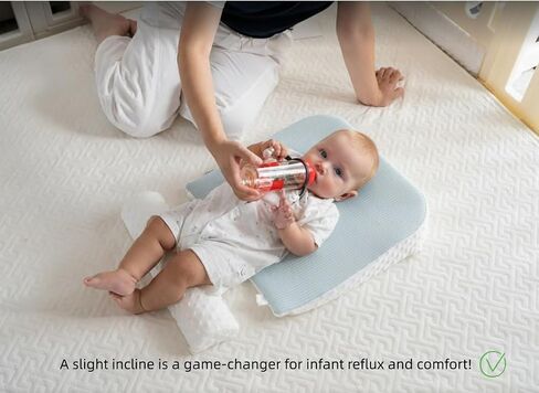 Reflux Pillow for Baby, Baby Feeding Pillow, Nursing Pillow for Newborn, Tummy Time Pillow, Newborn Pillow, Premium Foam with Double-Sided Removable Cover 17.72" × 17.32" × 3.15"(Light Blue) in Saudi Arabia