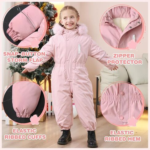 UVIPC طفل سنوسويت 2T 3T 4T 5T الاطفال طفل الفتيان الفتيات الثلوج الدعاوى الشتاء الملابس فو الفراء مقنعين بذلة معطف في الهواء الطلق in Kuwait