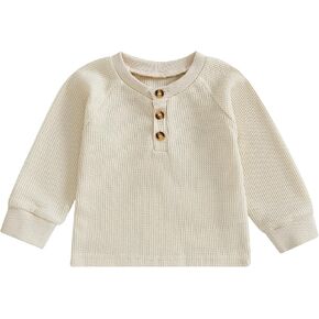 Toddler Baby Boy Girl Sweatshirt Waffle Solid Long Sleeve Shirts Thermal Henley Tops Infant Winter Spring Clothes in Saudi Arabia