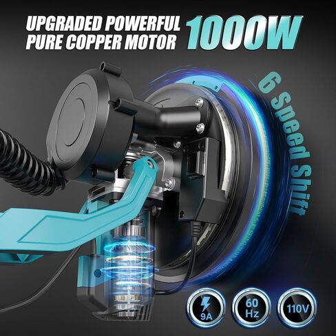 ماكينة صنفرة الحوائط الجافة، أداة إزالة سقف الفشار بقدرة 1000 وات، ماكينة سنفرة الحوائط الجافة الكهربائية مع مجموعة غبار مفرغة، 30 قطعة أقراص سنفرة، 6 سرعات متغيرة 800-2200 دورة في الدقيقة، ضوء LED، مقبض قابل للطي والتمديد in Kuwait