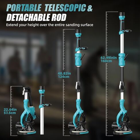 ماكينة صنفرة الحوائط الجافة، أداة إزالة سقف الفشار بقدرة 1000 وات، ماكينة سنفرة الحوائط الجافة الكهربائية مع مجموعة غبار مفرغة، 30 قطعة أقراص سنفرة، 6 سرعات متغيرة 800-2200 دورة في الدقيقة، ضوء LED، مقبض قابل للطي والتمديد in Kuwait