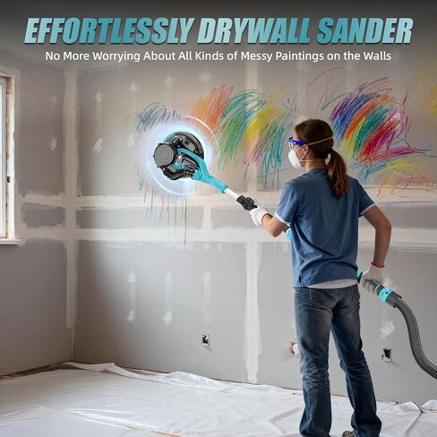 ماكينة صنفرة الحوائط الجافة، أداة إزالة سقف الفشار بقدرة 1000 وات، ماكينة سنفرة الحوائط الجافة الكهربائية مع مجموعة غبار مفرغة، 30 قطعة أقراص سنفرة، 6 سرعات متغيرة 800-2200 دورة في الدقيقة، ضوء LED، مقبض قابل للطي والتمديد in Kuwait