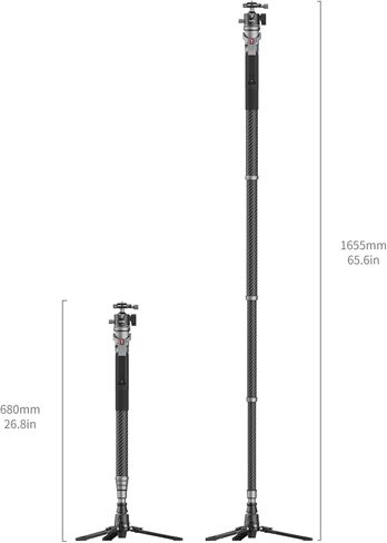 SmallRig 166.5 سم / 65.6 بوصة مونوبود من ألياف الكربون للكاميرا، حامل أحادي للكاميرا مدمج مع تعديل الارتفاع بلمسة واحدة، الحد الأقصى لرأس كرة تحميل 5 كجم، حجم تخزين 68 سم / 26.8 بوصة، يزن 1.72 كجم / 3.8 رطل in Kuwait