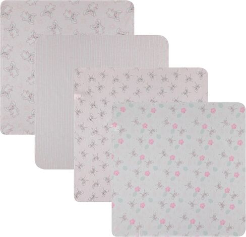 Disney Baby 4-Pack Receiving Blankets — 100% Cotton Flannel, 28" x 28" — Available in Mickey, Minnie, Pooh, Stitch or Angel — Soft Swaddle, Burp & Stroller Blankets — Gift-Ready with Ribbon Bow in Saudi Arabia
