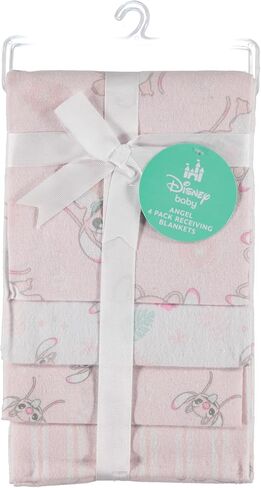 Disney Baby 4-Pack Receiving Blankets — 100% Cotton Flannel, 28" x 28" — Available in Mickey, Minnie, Pooh, Stitch or Angel — Soft Swaddle, Burp & Stroller Blankets — Gift-Ready with Ribbon Bow in Saudi Arabia