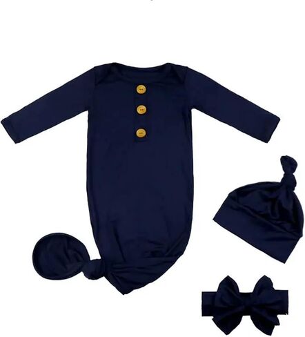 Aslana Infant Knotted Gown with Hat & Headband for Baby Girls & Boys unisex, Soft Silky Rayon Viscose from Bamboo, 0-3 Months in Saudi Arabia