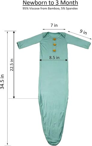 Aslana Infant Knotted Gown with Hat & Headband for Baby Girls & Boys unisex, Soft Silky Rayon Viscose from Bamboo, 0-3 Months in Saudi Arabia