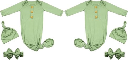 Aslana Infant Knotted Gown with Hat & Headband for Baby Girls & Boys unisex, Soft Silky Rayon Viscose from Bamboo, 0-3 Months in Saudi Arabia