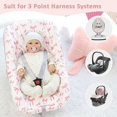 DAYEEBALL Infant Car Seat Liner, Baby Seat Cover Liner for Carseat Protection, Winter Car Seat Cover Liner for Baby Boys & Girls, Warm Minky Fabric, Soft and Skin-Friendly, Machine Washable, Pink Bow in Saudi Arabia