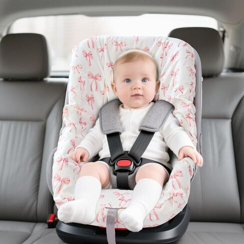 DAYEEBALL Infant Car Seat Liner, Baby Seat Cover Liner for Carseat Protection, Winter Car Seat Cover Liner for Baby Boys & Girls, Warm Minky Fabric, Soft and Skin-Friendly, Machine Washable, Pink Bow in Saudi Arabia