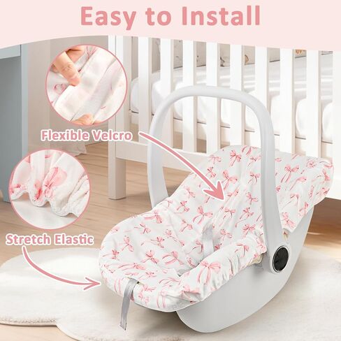 DAYEEBALL Infant Car Seat Liner, Baby Seat Cover Liner for Carseat Protection, Winter Car Seat Cover Liner for Baby Boys & Girls, Warm Minky Fabric, Soft and Skin-Friendly, Machine Washable, Pink Bow in Saudi Arabia