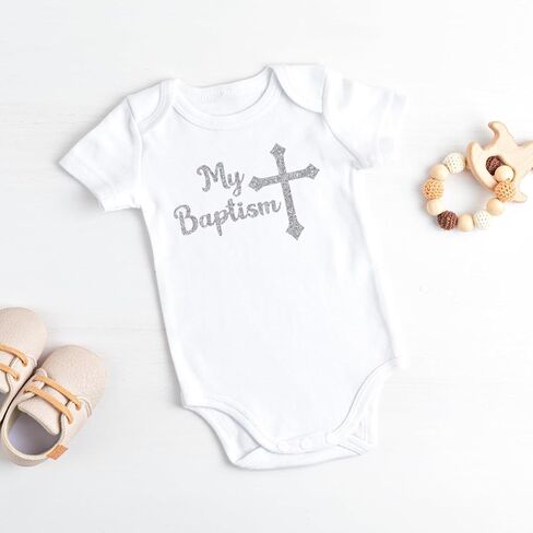 My Baptism Baby Christening Silver Glitter Baby Bodysuit | Baptism Gift | Baby Baptism Jumpsuit in Saudi Arabia